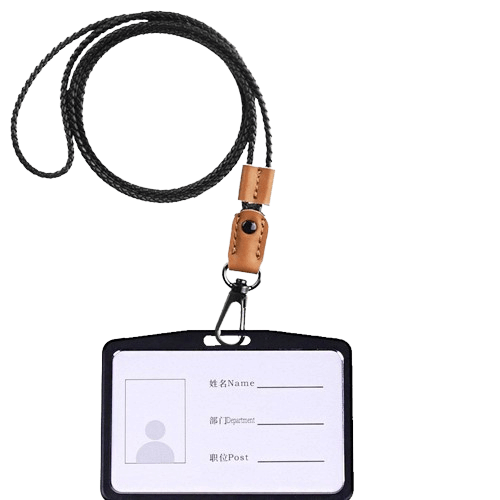 QrMono NFC Business Card Leather Lanyard Brown and Horizontal Black Card Holder